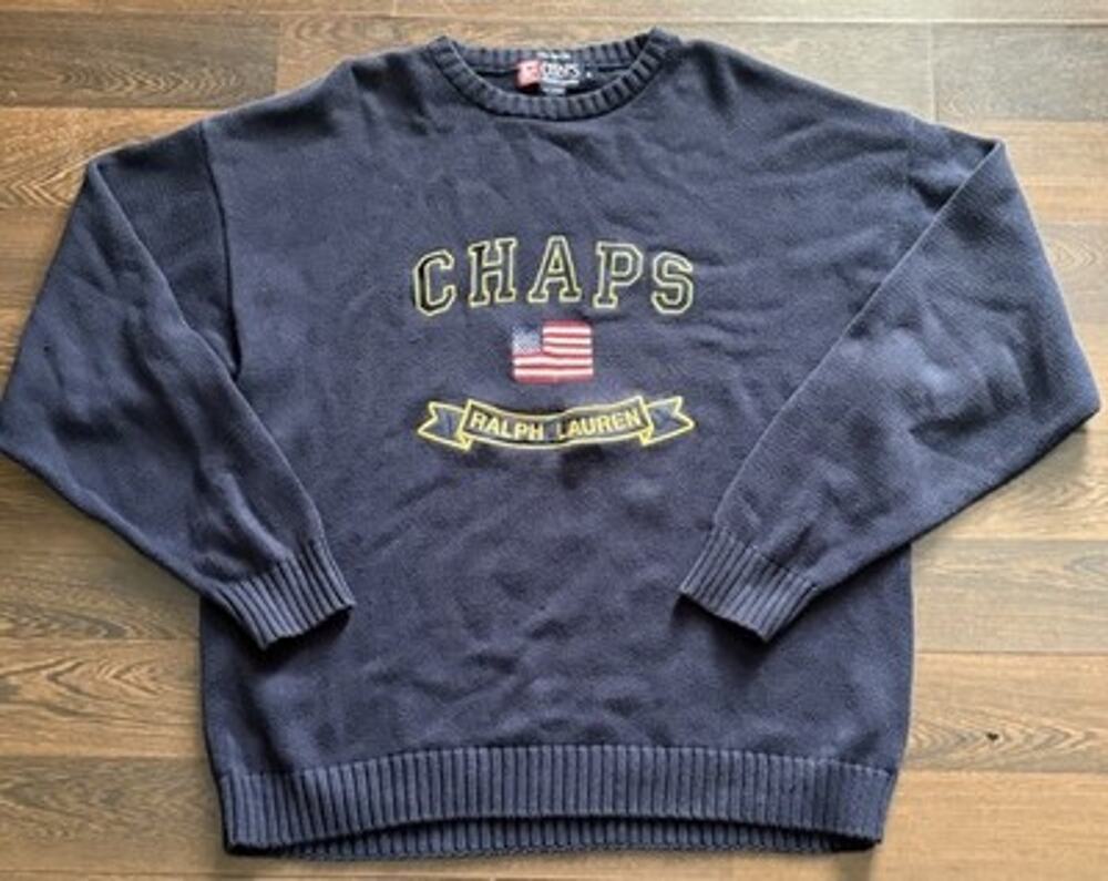 Vintage Chaps Ralph Lauren Hand Framed Flag Sweater XL